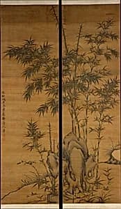 元 李衎 竹石圖 對軸|Bamboo and rocks by Li Kan