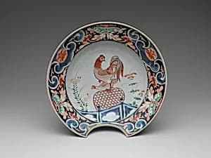 鶏文髭皿 肥前焼・古伊万里様式|Barber's Bowl with Cockerel by Unknown Artist