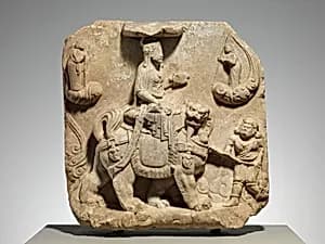 遼 石雕文殊菩薩像|Bodhisattva Manjushri with attendants by Unknown Artist