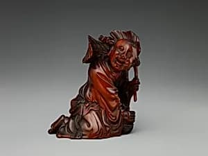 清 角雕和合二仙|Boy with leaves and box by Unknown Artist