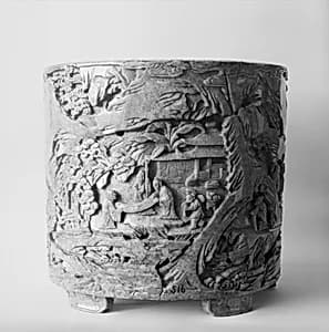 清 玉雕山林隱逸圖筆筒|Brush Holder with Recluses by Unknown Artist