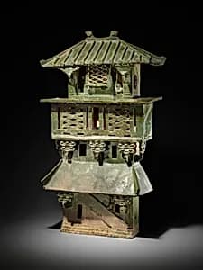 東漢 鉛綠釉陶明器建築模型（一組）|Central Watchtower by Unknown Artist