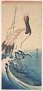 波に丹頂鶴|Crane and Surf by Utagawa Hiroshige