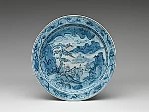染付山水人物文大鉢|Dish with Landscape and Figures by Unknown Artist