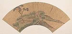 明 宋懋晉 樓居圖 扇|Dwelling in Landscape by Song Maojin|Unidentified artist