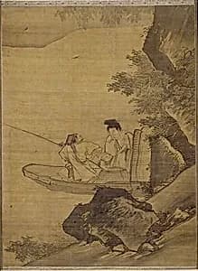 明 傳張路 溪畔漁家圖 軸|Fisherman and family by Zhang Lu