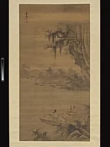 明　葉廣　月下漁夫圖　軸|Fisherman viewing the moon by Ye Guang