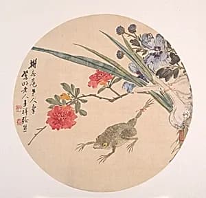 清 張熊 蟾蜍 團扇|Flower and Toad by Zhang Xiong