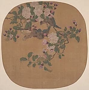 清 佚名 山禽海棠 扇|Flowers with Birds by Unidentified artist