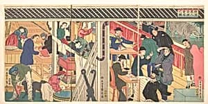 「横浜異人商館買場之圖」|Foreign Business Establishment in Yokohama (Yokohama ijin shōkan uriba no zu) by Utagawa (Gountei) Sadahide