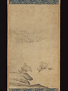 伝可翁筆　牧童図|Herdboys and Buffalos by Kaō