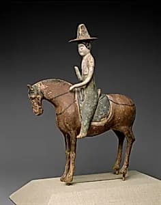 唐 彩繪泥塑騎馬仕女俑|Horse and female rider by Unknown Artist