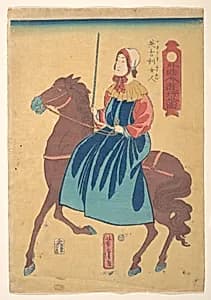 Igirisu nyōjin|Englishmen Woman on Horseback by Utagawa Yoshitora