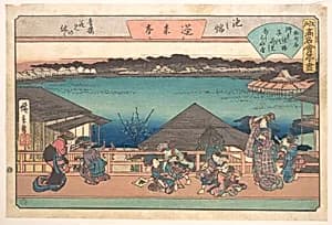 江戸高名会亭尽　池之端　蓬莱亭　青楼花見の休み|Ikeno Mata (Horai-ya) by Utagawa Hiroshige