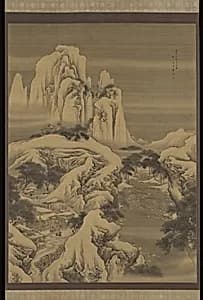 清 袁耀 雪棧行旅圖 軸|Inn and Travelers in Snowy Mountains by Yuan Yao