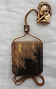 竹林蒔絵印籠　銘「塩見政誠」|Inrō with Bamboo Grove by Shiomi Masanari 塩見政誠