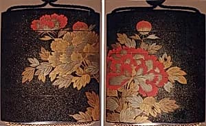 牡丹蒔絵印籠|Inrō with Flowering Peonies by Unknown Artist