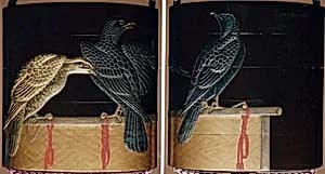 古満巨柳作 鷹蒔絵印籠|Inrō with Hawks on Perches by Koma Kōryū