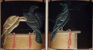 古満巨柳作 鷹蒔絵印籠|Inrō with Hawks on Perches