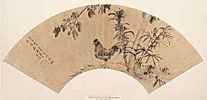 明 程嘉燧 園鷄圖 扇|Landscape with Chicken by Cheng Jiasui