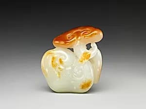 清 玉雕象生菌菇|Lingzhi mushrooms by Unknown Artist