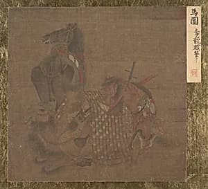 元？　佚名　仿李公麟　人馬駱駝圖　冊頁|Mongol with Horse and Camel by Li Gonglin|Unidentified artist
