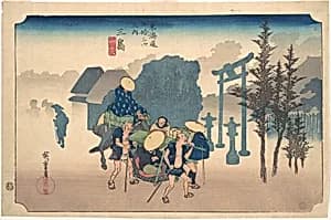 東海道五十三次 三島 朝霧|Morning Mist at Mishima by Utagawa Hiroshige