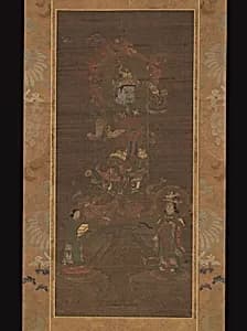 鞍馬山曼荼羅・毘沙門天三尊像図|Mount Kurama Mandala: Bishamonten Triad by Unidentified