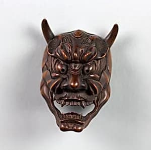般若面木彫根付|Netsuke of Hannya Noh Mask by Unknown Artist
