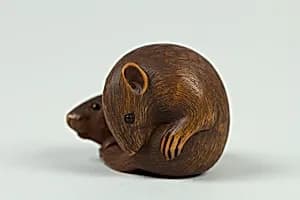 二鼠木彫根付|Netsuke of Two Rats by Unknown Artist