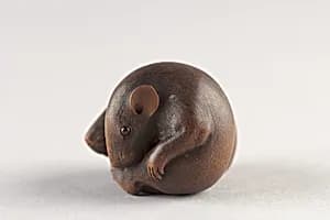 二鼠木彫根付|Netsuke of Two Rats by Ikkan