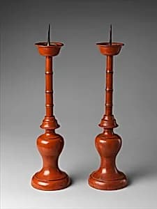 根来塗燭台 二対|Pair of Negoro Lacquer Candlesticks by Unknown Artist