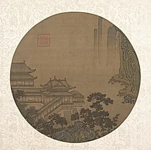 明/清 佚名 仙山樓閣圖 團扇頁|Palace by Unidentified artist