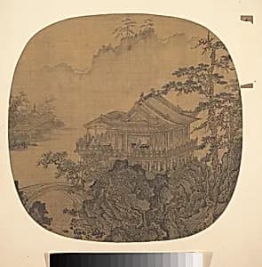 明? 佚名 舊傳李嵩 溪山樓閣圖 扇|Pavilion on a pond by Li Song|Unidentified artist