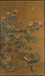 元 邊魯 孔雀芙蓉圖 軸|Peahen and hibiscus by Bian Lu