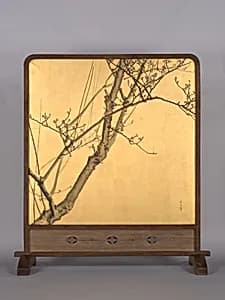 松村景文筆　頼山陽書　梅図衝立屏風|Plum Blossoms by Matsumura Keibun 松村景文|Rai San’yō 頼山陽