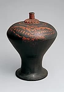蝶漆絵根来瓶子|Sake Vessel (Heishi) with Butterflies by Unknown Artist
