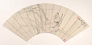 清 任薰 高士臨風 扇面|Scholar in the Wind by Ren Xun