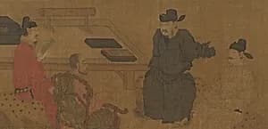 南宋 	佚名 舊傳五代周文矩 琉璃堂人物圖 卷|Scholars of the Liuli Hall by Unidentified artist