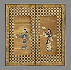 舞伎図屏風|Screen of Two Dancers (Bugi zu byōbu) by Unidentified