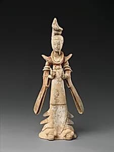 唐　彩繪陶宮裝伎樂女俑|Standing court lady by Unknown Artist