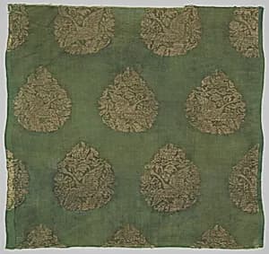 金 綠地獵鵝紋織金絹|Textile with Swan Hunt by Unknown Artist