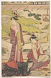 あやめ燈籠図|Three Women Enjoying Literary Pursuits by Katsukawa Shunchō