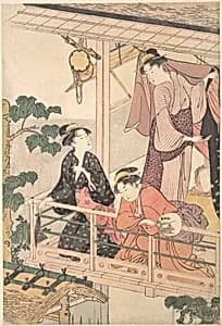二階座敷に三人の女|Three Women on a Balcony by Torii Kiyonaga