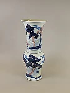 清康熙 景德鎮窯釉下三彩山水圖鳳尾瓶|Vase with landscape by Unknown Artist