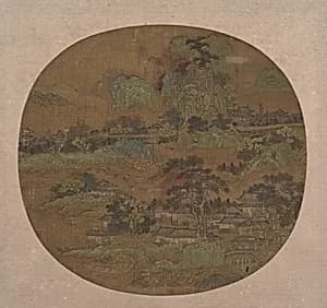 明 佚名 樓閣江帆圖 團扇|Village and Temples in Jiangnan by Unidentified artist