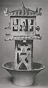 東漢 鉛綠釉陶明器建築模型（一組）|Watchtower with Four Archers by Unknown Artist
