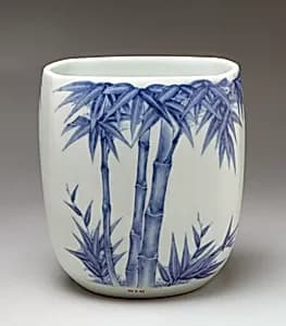 染付竹文水指|Water Jar (Mizusashi) with Bamboo by Unknown Artist
