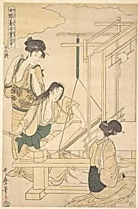 女織蚕手業草　十二終|Women Weaving Silk Cloth by Kitagawa Utamaro