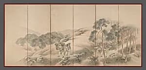 松村呉春筆 山樵漁夫図屏風|Woodcutters and Fishermen by Matsumura Goshun